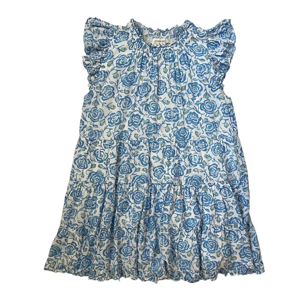 SAIL to SABLE Tiered Mini Dress - Ruffle Sleeves - White Blue Green - Size L